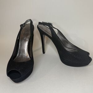 Adrianna Papell Black Glitter Slingback Peep Toe Heels Size 9